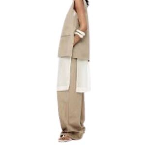 H&M Edition | Oversized Twill Side Slit Vest + Wide Leg Pants 2-Piece Set | XL